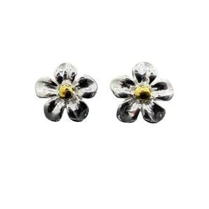 Daisy Stud Earrings 925 Sterling Silver Small Flowers Brass Accents